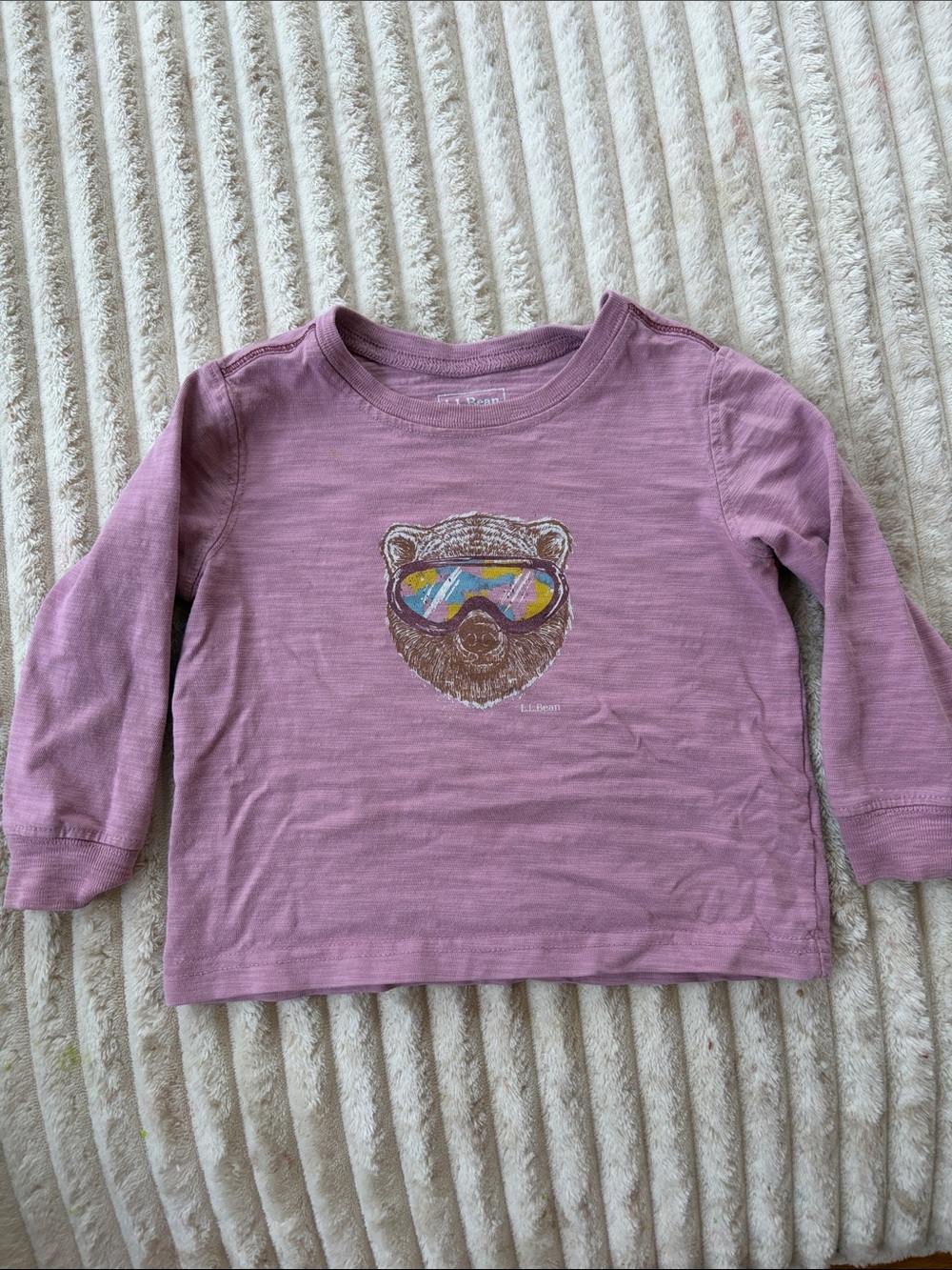 L.L. Bean Mauve Long-Sleeve Tee with Bear Goggles Graphic